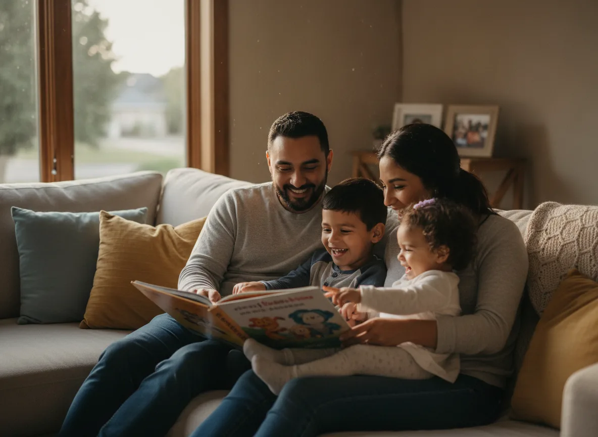 A family reading together at home